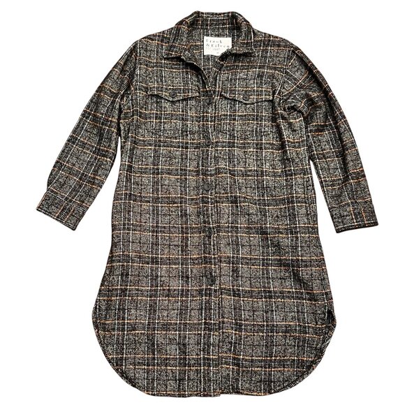 Frank & Eileen Gavin Long Shirt Jacket, Wool, Brown Orange Plaid, XS - Picture 6 of 12